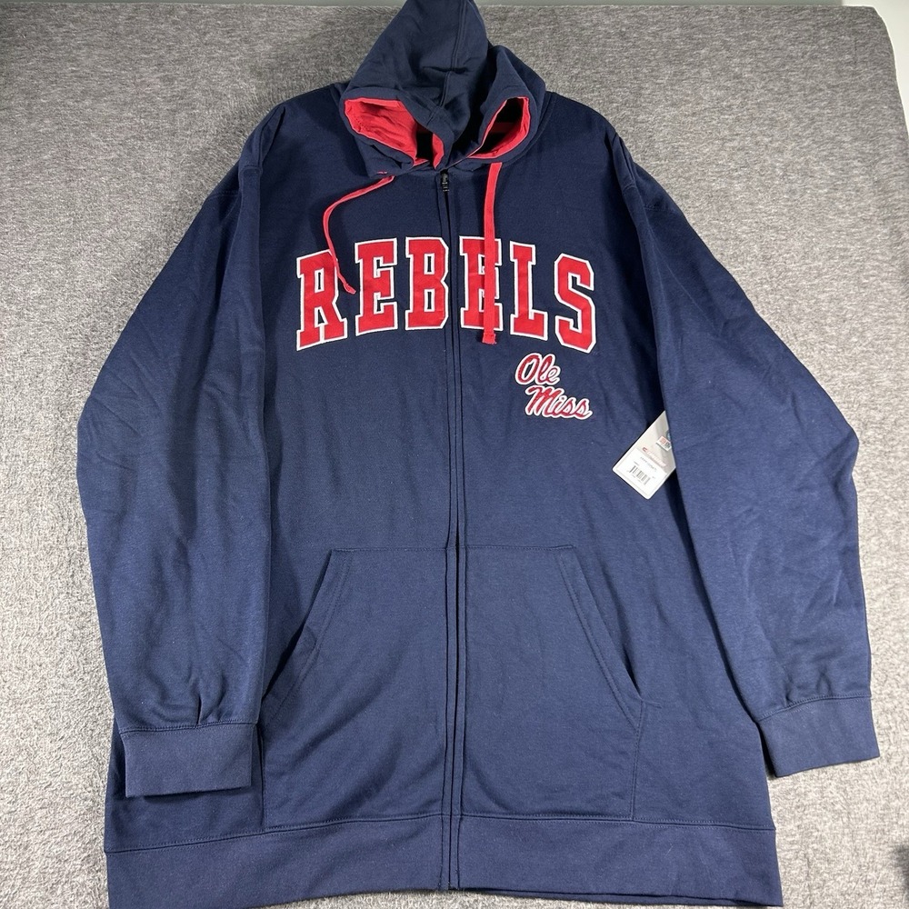 Men's Colosseum Navy Ole Miss Rebels Big & Tall Full-Zip Hoodie Size 3XT New‎